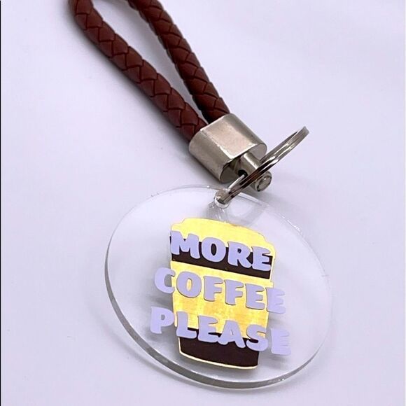 NWT WOOL + PEPPER CO. More Coffee Please Vinyl Leather Wristlet Keychain - Picture 3 of 6